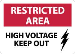 NMC - "Restricted Area - High Voltage - Keep Out", 10" Long x 14" Wide, Rigid Plastic Safety Sign - Rectangle, 0.05" Thick, Use for Accident Prevention - Americas Industrial Supply