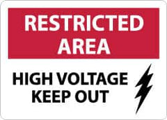 NMC - "Restricted Area - High Voltage - Keep Out", 10" Long x 14" Wide, Rigid Plastic Safety Sign - Rectangle, 0.05" Thick, Use for Accident Prevention - Americas Industrial Supply