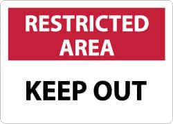 NMC - "Restricted Area - Keep Out", 10" Long x 14" Wide, Aluminum Safety Sign - Rectangle, 0.04" Thick, Use for Security & Admittance - Americas Industrial Supply