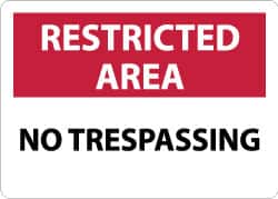 NMC - "Restricted Area - No Trespassing", 10" Long x 14" Wide, Rigid Plastic Safety Sign - Rectangle, 0.05" Thick, Use for Security & Admittance - Americas Industrial Supply