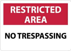 NMC - "Restricted Area - No Trespassing", 10" Long x 14" Wide, Rigid Plastic Safety Sign - Rectangle, 0.05" Thick, Use for Security & Admittance - Americas Industrial Supply