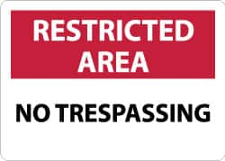 NMC - "Restricted Area - No Trespassing", 10" Long x 14" Wide, Aluminum Safety Sign - Rectangle, 0.04" Thick, Use for Security & Admittance - Americas Industrial Supply