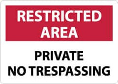 NMC - "Restricted Area - Private No Trespassing", 10" Long x 14" Wide, Rigid Plastic Safety Sign - Rectangle, 0.05" Thick, Use for Security & Admittance - Americas Industrial Supply