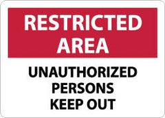NMC - "Restricted Area - Unauthorized Persons Keep Out", 10" Long x 14" Wide, Rigid Plastic Safety Sign - Rectangle, 0.05" Thick, Use for Security & Admittance - Americas Industrial Supply