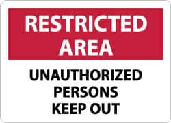 NMC - "Restricted Area - Unauthorized Persons Keep Out", 10" Long x 14" Wide, Aluminum Safety Sign - Rectangle, 0.04" Thick, Use for Security & Admittance - Americas Industrial Supply