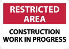 NMC - "Restricted Area - Construction Work in Progress", 10" Long x 14" Wide, Aluminum Safety Sign - Rectangle, 0.04" Thick, Use for Security & Admittance - Americas Industrial Supply