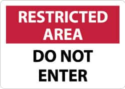 NMC - "Restricted Area - Do Not Enter", 10" Long x 14" Wide, Aluminum Safety Sign - Rectangle, 0.04" Thick, Use for Security & Admittance - Americas Industrial Supply