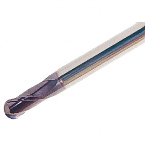 Iscar - 8mm Diam, 14mm LOC, 2 Flute Solid Carbide Ball End Mill - TiAlN Finish, Single End, 90mm OAL, 8mm Shank Diam, Spiral Flute - Americas Industrial Supply