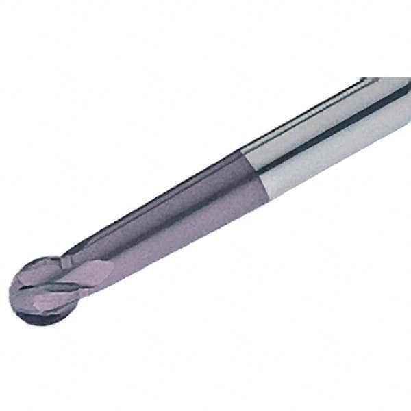 Iscar - 8mm Diam, 6.3mm LOC, 4 Flute Solid Carbide Ball End Mill - TiAlN Finish, Single End, 100mm OAL, 8mm Shank Diam, Spiral Flute - Americas Industrial Supply