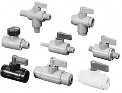 Specialty Mfr - 1/4" Pipe, Nylon Standard Ball Valve - Inline - Two Way Flow, MNPT x MNPT Ends, Wedge Handle, 125 WOG - Americas Industrial Supply