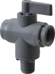 Specialty Mfr - 1/4" Pipe, PVC Standard Ball Valve - Three Way, MNPT x FNPT x FNPT Ends, Wedge Handle, 125 WOG - Americas Industrial Supply