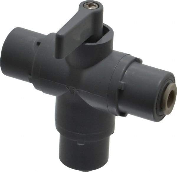 Specialty Mfr - 1/4" Pipe, PVC Standard Ball Valve - Three Way, Push-to-Connect x Push-to-Connect x Push-to-Connect Ends, Wedge Handle, 125 WOG - Americas Industrial Supply
