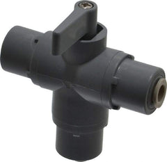 Specialty Mfr - 1/4" Pipe, PVC Standard Ball Valve - Three Way, Push-to-Connect x Push-to-Connect x Push-to-Connect Ends, Wedge Handle, 125 WOG - Americas Industrial Supply