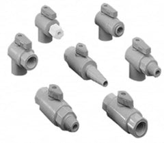 Specialty Mfr - 1/4 x 3/8" Pipe, PVC Standard Ball Valve - Right Angle, MNPT x Push-to-Connect Ends, Wedge Handle, 125 WOG - Americas Industrial Supply