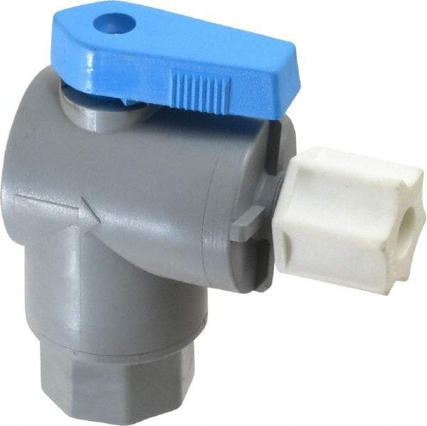 Specialty Mfr - 1/4" Pipe, PVC Standard Ball Valve - Right Angle, FNPT x Compression Ends, Wedge Handle, 125 WOG - Americas Industrial Supply