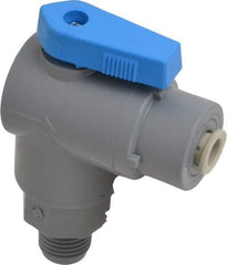 Specialty Mfr - 1/4" Pipe, PVC Standard Ball Valve - Right Angle, MNPT x Push-to-Connect Ends, Wedge Handle, 125 WOG - Americas Industrial Supply