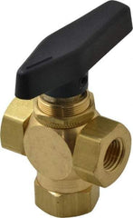 Specialty Mfr - 1/4" Pipe, Brass Standard Ball Valve - Three Way, FNPT x FNPT x FNPT Ends, Wedge Handle, 400 WOG - Americas Industrial Supply