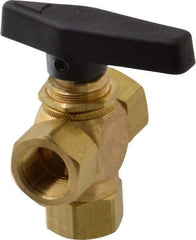 Specialty Mfr - 3/8" Pipe, Brass Standard Ball Valve - Three Way, FNPT x FNPT x FNPT Ends, Wedge Handle, 400 WOG - Americas Industrial Supply