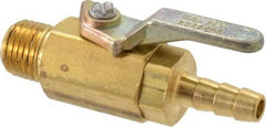 Specialty Mfr - 1/4" Pipe, Brass Standard Ball Valve - Inline - Two Way Flow, MNPT x Barbed Ends, Lever Handle, 500 WOG - Americas Industrial Supply