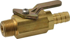 Specialty Mfr - 3/8" Pipe, Brass Standard Ball Valve - Inline - Two Way Flow, MNPT x Barbed Ends, Lever Handle, 500 WOG - Americas Industrial Supply