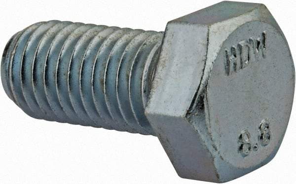 Value Collection - M12x1.75mm Metric Coarse, 70mm Length Under Head Hex Head Cap Screw - Fully Threaded, Grade 8.8 Steel, Zinc-Plated Finish, 19mm Hex - Americas Industrial Supply