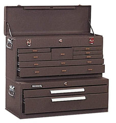 Kennedy - 10 Drawer, 2 Piece, Brown Steel Machinist's Combo - 12.56 Inches Deep 9-1/2 Inches High 26.62 Inches Wide Base - Americas Industrial Supply