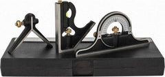 Value Collection - 4 Piece, 12" Combination Square Set - 1/16, 1/32, 1/64 & 1/8" (4R) Graduation, Hardened Steel Blade, Cast Iron Center, Protractor & Square Head - Americas Industrial Supply