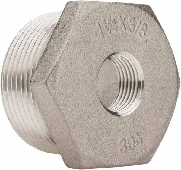 Merit Brass - 1-1/4 x 3/8" Grade 304 Stainless Steel Pipe Hex Bushing - MNPT x FNPT End Connections, 150 psi - Americas Industrial Supply