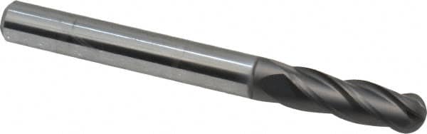 Niagara Cutter - 1/4" Diam, 3/4" LOC, 4 Flute Solid Carbide Ball End Mill - Diamond Finish, Single End, 2-1/2" OAL, 1/4" Shank Diam, Spiral Flute - Americas Industrial Supply