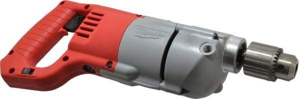 Milwaukee Tool - 1/2" Keyed Chuck, 600 RPM, D-Handle Electric Drill - 7 Amps, 120 Volts, Reversible, Includes Chuck Key with Holder & Side Handle - Americas Industrial Supply