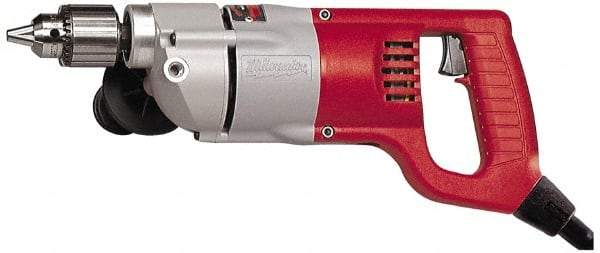 Milwaukee Tool - 1/2" Keyed Chuck, 500 RPM, D-Handle Electric Drill - 7 Amps, 120 Volts, Reversible, Includes Chuck Key with Holder & Side Handle - Americas Industrial Supply