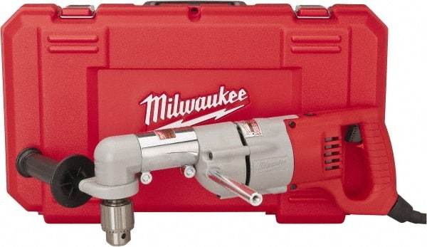 Milwaukee Tool - 1/2" Keyed Chuck, 500 RPM, D-Handle Electric Drill - 7 Amps, 120 Volts, Reversible, Includes 3/16" Socket Wrench, 9/16" Open End Wrench, RAD Assembly, Side Handle - Americas Industrial Supply