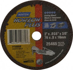 Norton - 3" Ceramic Cutoff Wheel - 0.035" Thick, 3/8" Arbor, 25,465 Max RPM, Use with Die Grinders - Americas Industrial Supply