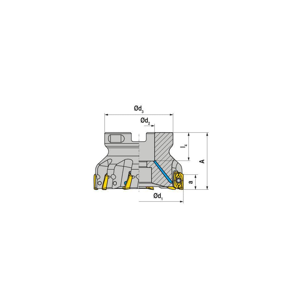 Indexable Square-Shoulder Face Mill:  A211200R0515A075175EF,  2'' Cut Dia,  0.7500″ Arbor Hole Dia,  0.5510″ Max Cutting Depth Uses  5,  XD.T 1505 Inserts,  Through Coolant,  Series  A211-15