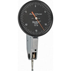 TESA Brown & Sharpe - 0.03 Inch Range, 0.0005 Inch Dial Graduation, Horizontal Dial Test Indicator - 1-1/2 Inch Black Dial, 0-15-0 Dial Reading - Americas Industrial Supply