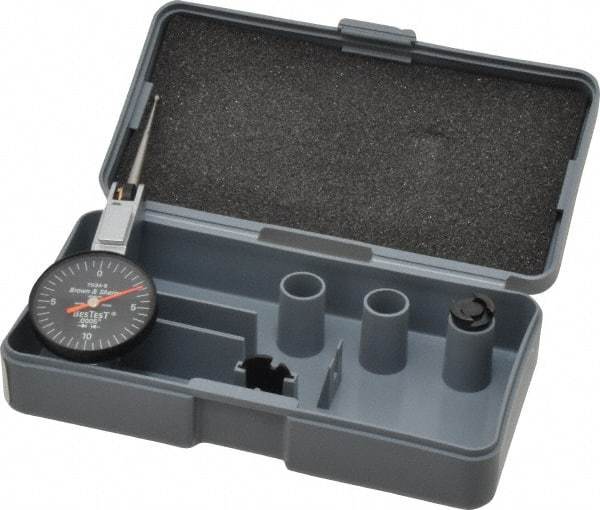 TESA Brown & Sharpe - 0.02 Inch Range, 0.0005 Inch Dial Graduation, Horizontal Dial Test Indicator - 1 Inch Black Dial, 0-10-0 Dial Reading - Americas Industrial Supply