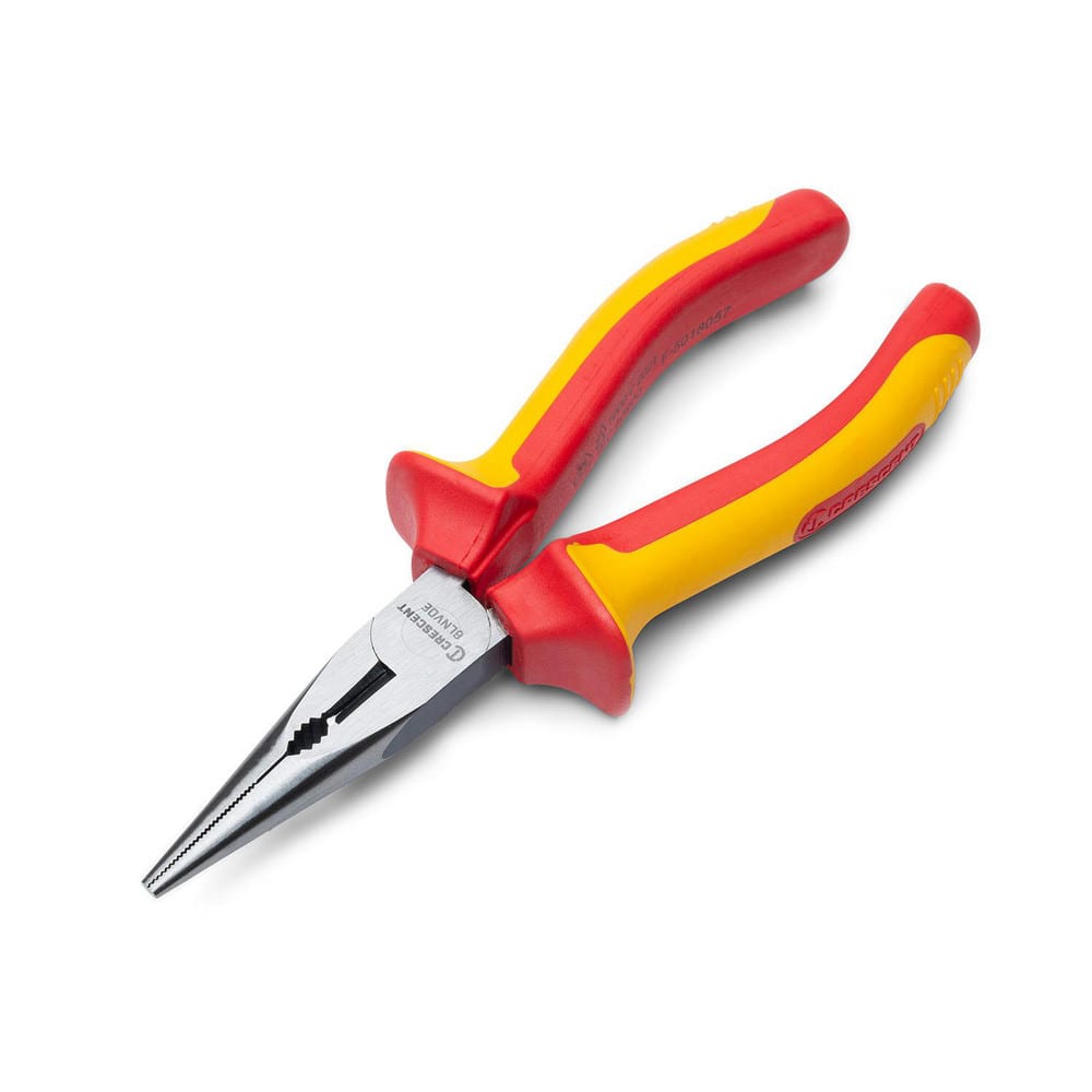 Long Nose Plier: 6″ OAL, Side Cutter Serrated Jaw