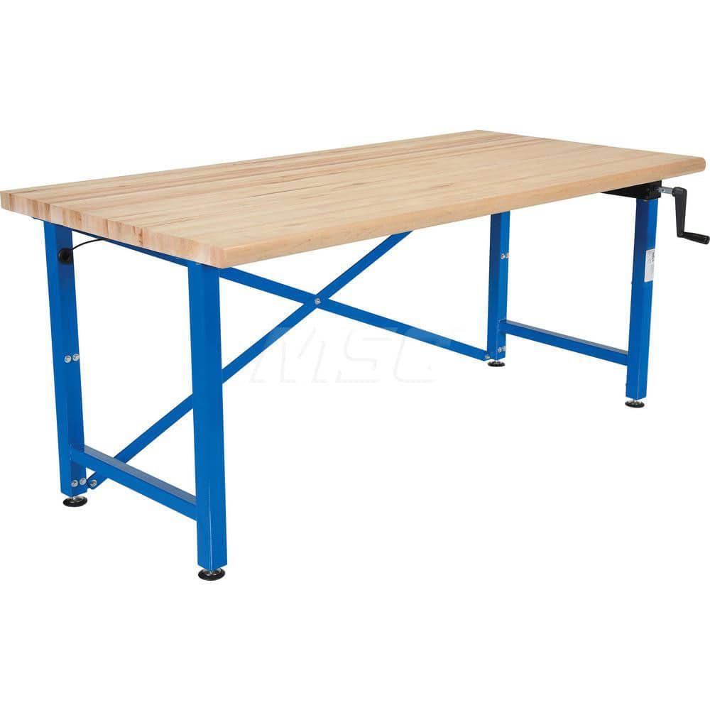 Stationary Work Bench: 72″ Wide, 41-3/16″ Deep, 44″ High, Blue & Tan 750 lb Capacity