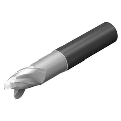 Corner Radius End Mill: 1/4″ Dia, 3/8″ LOC, 0.015″ Radius, 3 Flutes, Solid Carbide 3″ OAL, 1/4″ Shank Dia, 35 ° Helix, Bright/Uncoated, Corner Radius End, Centercutting, Series CoroMill Dura