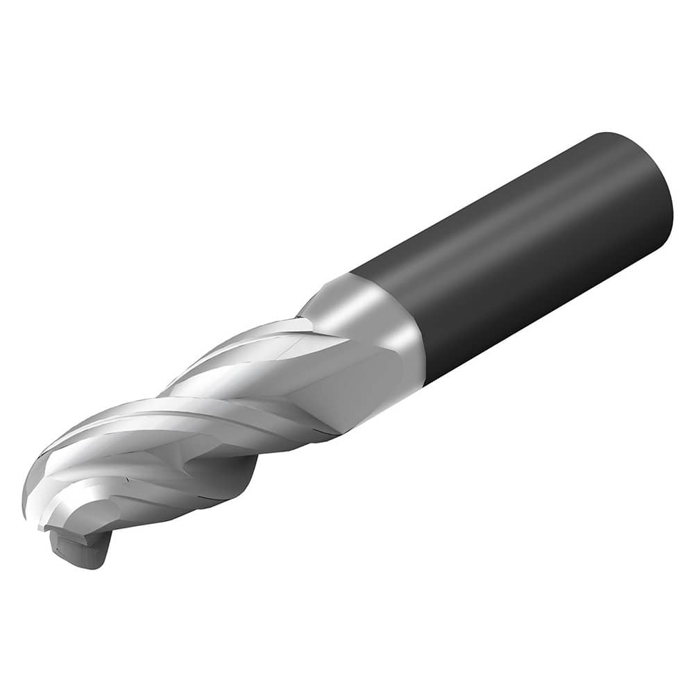 Ball End Mill: 0.375″ Dia, 1″ LOC, 3 Flute, Solid Carbide 2-1/2″ OAL, 3/8″ Shank Dia, 35 ° Helix, ZrN Coated, Single End, Series CoroMill Dura