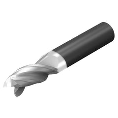 Corner Radius End Mill: 3/8″ Dia, 1″ LOC, 0.06″ Radius, 3 Flutes, Solid Carbide 2-1/2″ OAL, 3/8″ Shank Dia, 35 ° Helix, Bright/Uncoated, Corner Radius End, Centercutting, Series CoroMill Dura