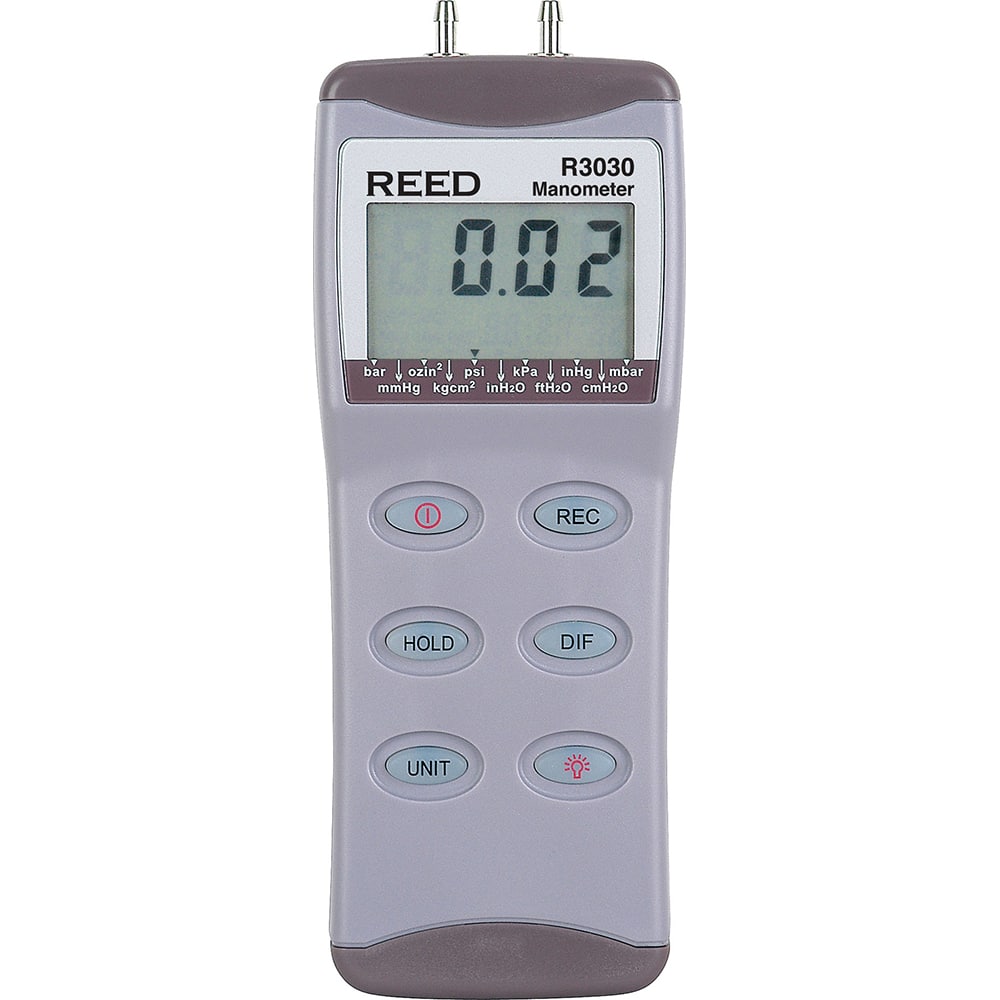 REED Instruments - Differential Pressure Gauges & Switches; Type: Differential Pressure Manometer ; Maximum Pressure (psi): 30.00 ; Accuracy (Percentage): ?0.3% FS ; Maximum Water Column (Decimal Inch): 830.40 ; Temperature Range: 32 to 122?F - Exact Industrial Supply