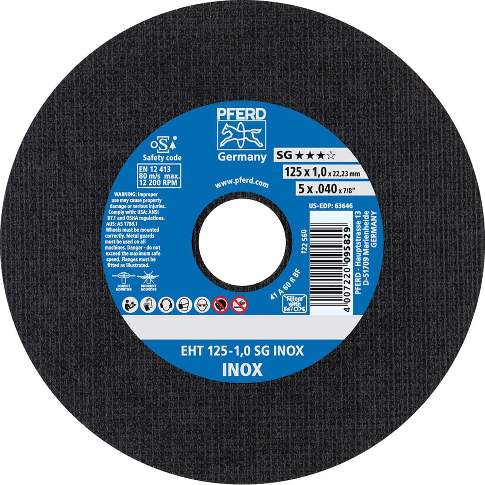 PFERD - Cutoff Wheels; Tool Compatibility: Angle Grinder ; Wheel Diameter (Inch): 5 ; Wheel Thickness (Inch): 0.0400 ; Abrasive Material: Aluminum Oxide ; Maximum RPM: 12200.000 ; Grit: 46 - Exact Industrial Supply