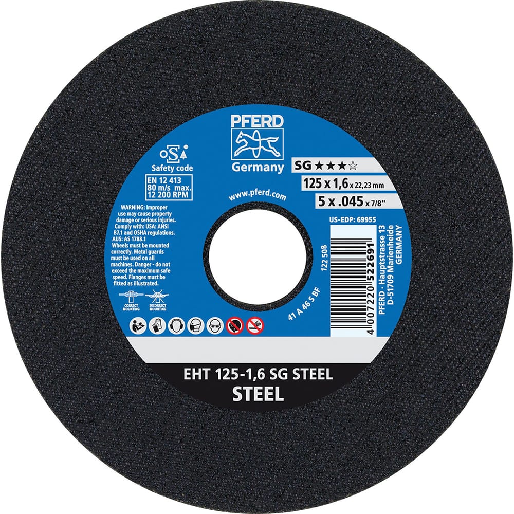 PFERD - Cutoff Wheels; Tool Compatibility: Angle Grinder ; Wheel Diameter (Inch): 5 ; Wheel Thickness (Inch): 0.0450 ; Abrasive Material: Aluminum Oxide ; Maximum RPM: 12200.000 ; Grit: 46 - Exact Industrial Supply