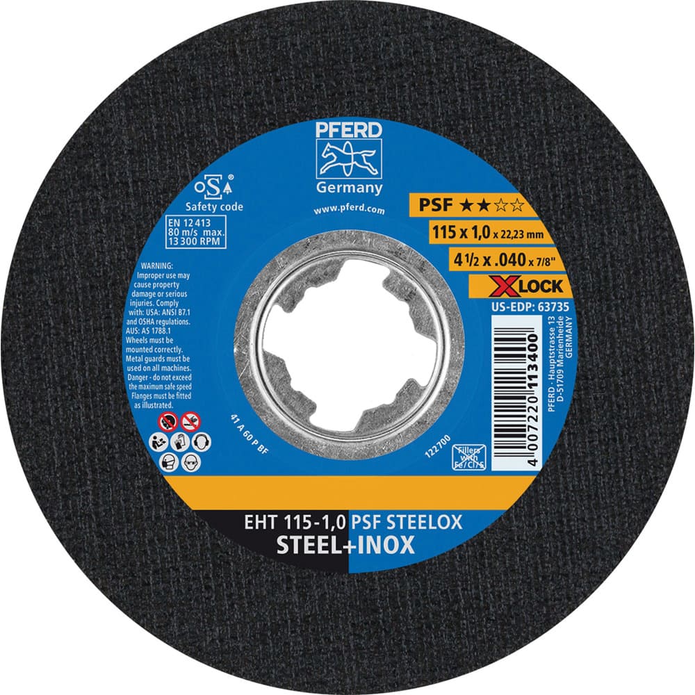 PFERD - Cutoff Wheels; Tool Compatibility: Angle Grinder ; Wheel Diameter (Inch): 4-1/2 ; Wheel Thickness (Inch): 0.0400 ; Abrasive Material: Aluminum Oxide ; Maximum RPM: 13300.000 ; Grit: 46 - Exact Industrial Supply