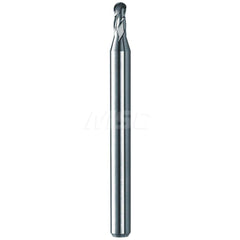 Ball End Mill: 0.07″ Dia, 0.105″ LOC, 3 Flute, Solid Carbide 3″ OAL, 1/8″ Shank Dia, 30 ° Helix, Uncoated, Single End, Series M3B