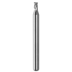 Square End Mill: 0.12'' Dia, 0.18'' LOC, 1/8'' Shank Dia, 4'' OAL, 3 Flutes, Solid Carbide Single End, Spiral Flute, Centercutting, RH Cut, RH Flute