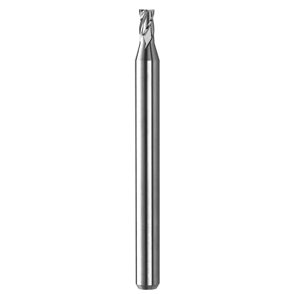 Square End Mill: 0.093'' Dia, 0.14'' LOC, 1/8'' Shank Dia, 4'' OAL, 3 Flutes, Solid Carbide Single End, Spiral Flute, Centercutting, RH Cut, RH Flute
