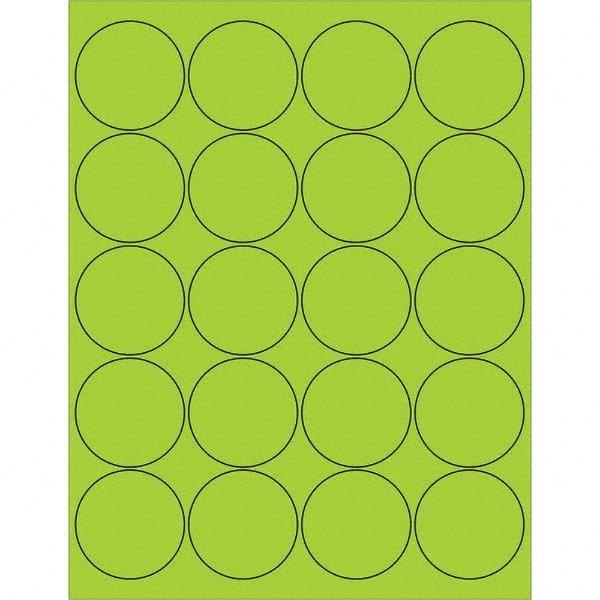 Tape Logic - Pack of (20), 100 Sheet 2" x 2" Fluorescent Green Permanent Acrylic Laser Labels - Americas Industrial Supply