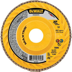DeWALT - 80 Grit, 4-1/2" Disc Diam, Type 27 Ceramic Flap Disc - 13,300 Max RPM, Poly Cotton Backing, Arbor Attaching System, Coated - Americas Industrial Supply